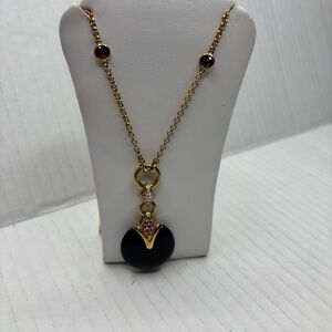 COLLEEN LOPEZ 14K Gold, Black Onyx & Pink Sapphire Necklace